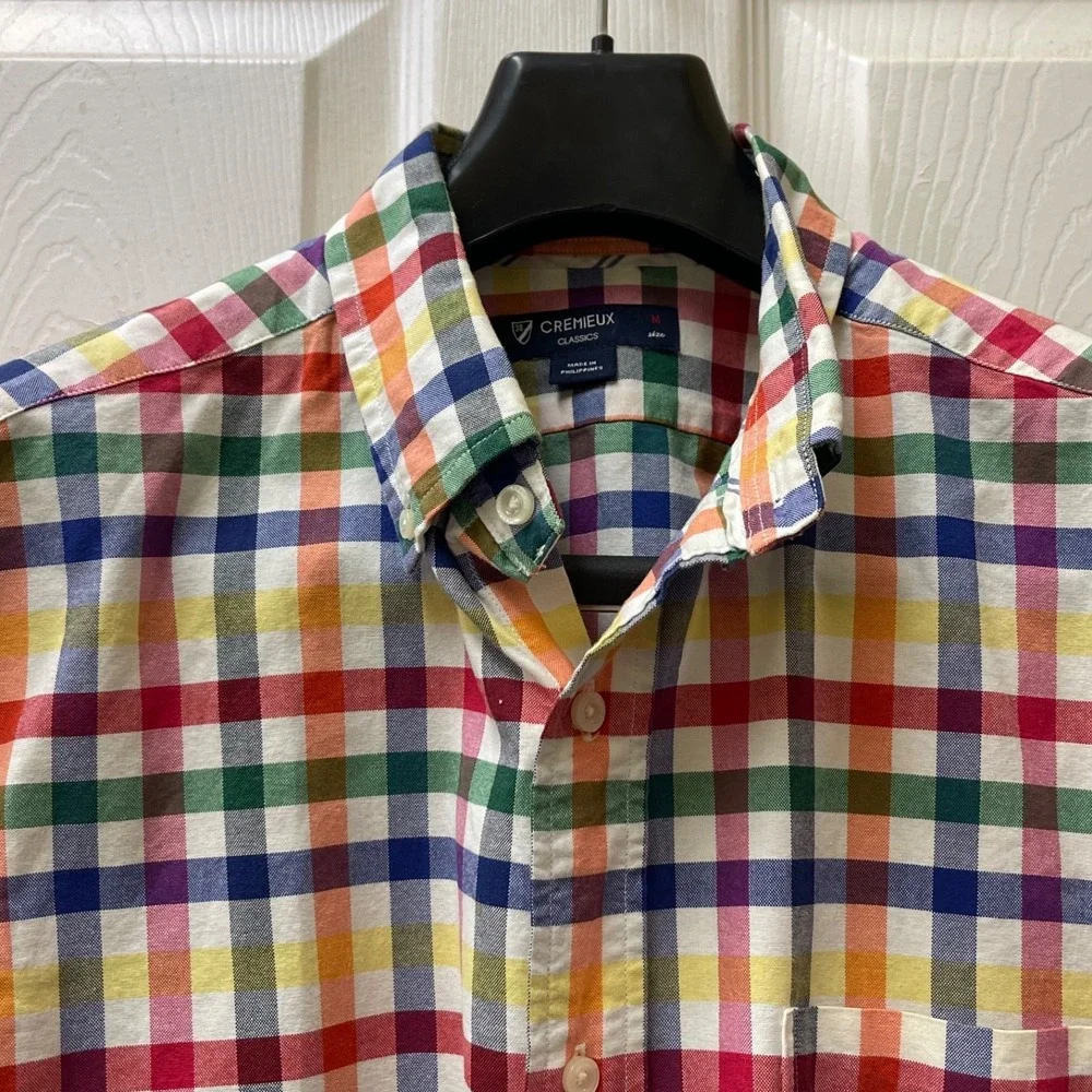 Cremieux Classics 38 Men's Medium Multi Colored Checked Oxford Button Up Brights